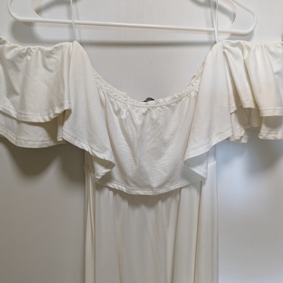 Cleo Off the Shoulder High Lo Cream Dress - Picture 3 of 4